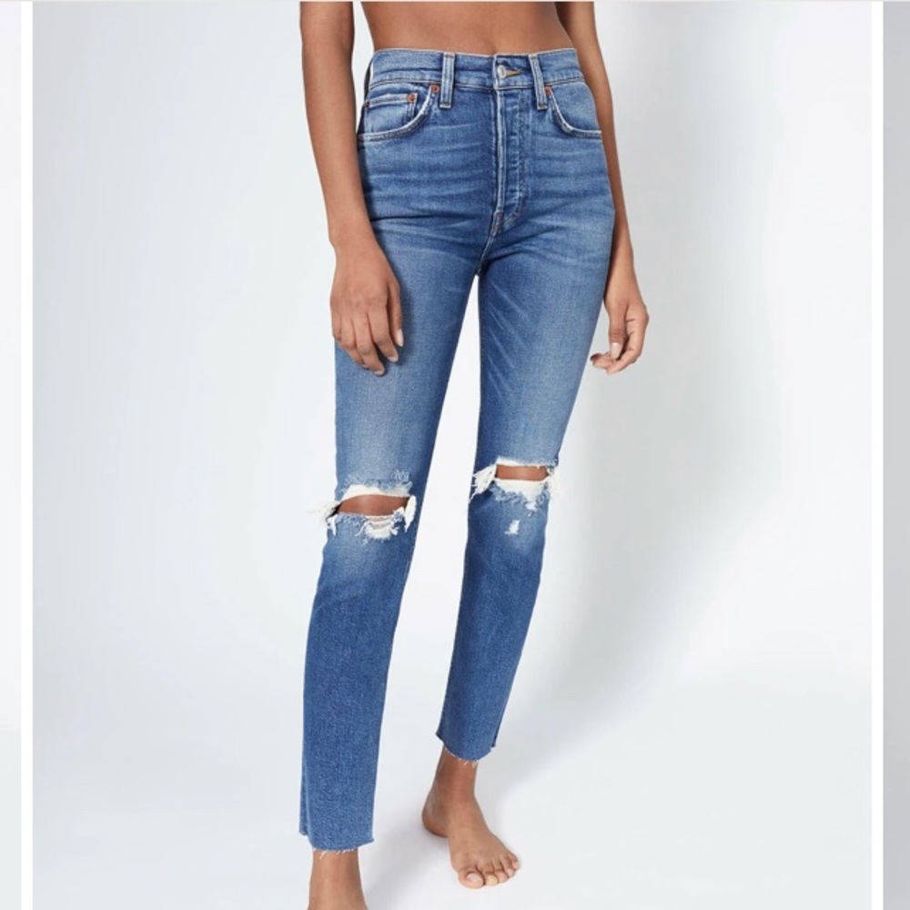 Re/Done Denim High Rise Distressed Skinny Jeans